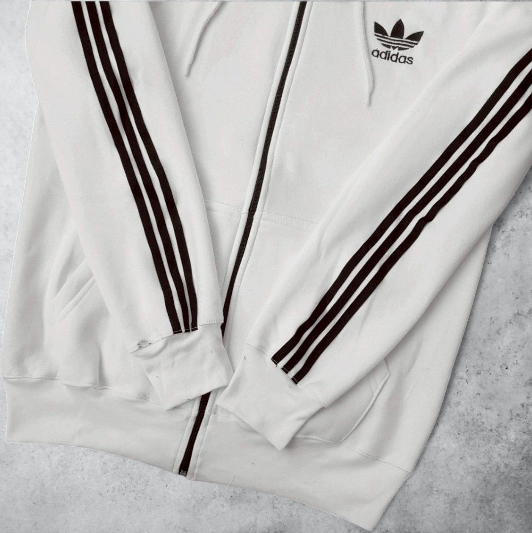 Hoodie Zipper Adidas Trefoil Stripes Putih