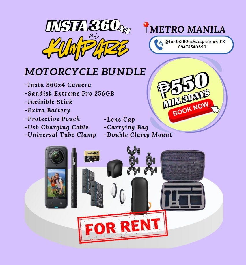 Insta 360 x4 For Rent (Category: Cameras) located in Manila. Submitted by avtulalian04 (Listing ID 1365780296, Image 2). Description: 📸Insta 360 x4 - Travel Bundle - Motorcycle Bundle. Capture Every Moment in Insta 360 📸 Rent with us for your Travels! Book now! DM me for more info. 📍Metro Manila 📍Antipolo, Rizal FB Page: Insta360nikumpare #insta360 #insta360x4 #insta360forrent #insta360x4forrent #cameraforrent #travelcamera #insta360nikumpare