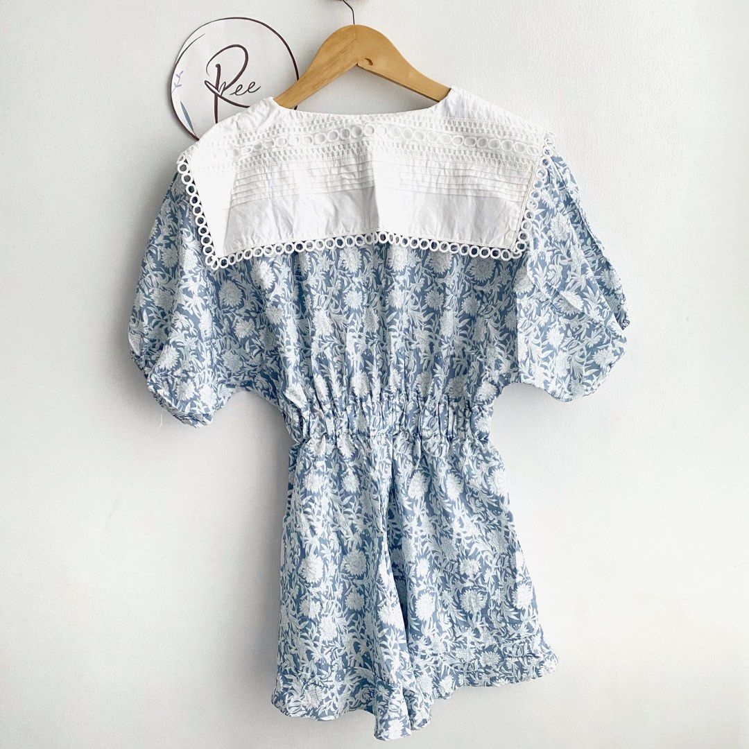 Light blue korean floral romper with peter pan collar (Category: Rompers) located in Quezon City. Submitted by lovereeph.co (Listing ID 1365788625, Image 2). Description: .