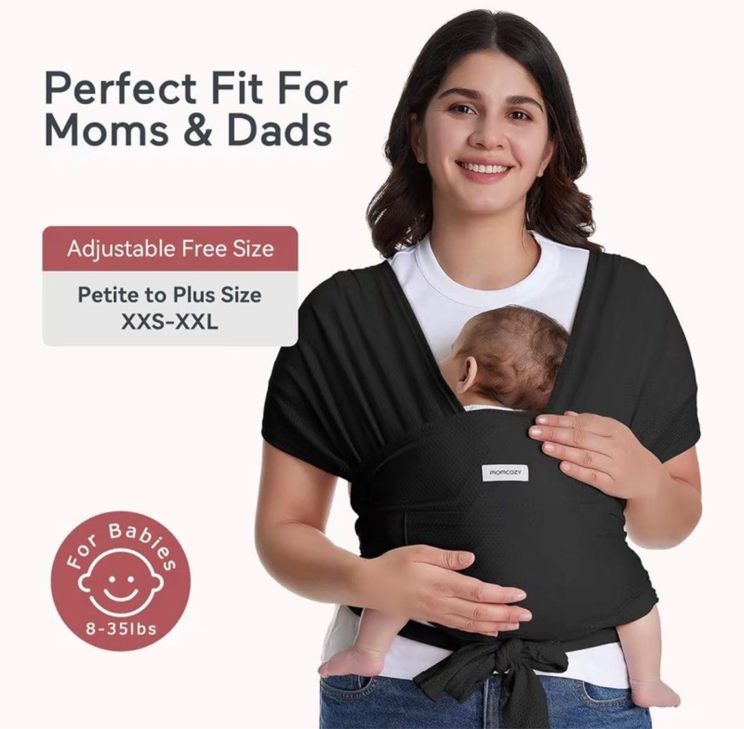 Momcozy Baby Wrap Black (Category: Carriers & Slings) located in Paranaque City. Submitted by crystelleftm (Listing ID 1365738334, Image 1). Description: Bnew with pouch.