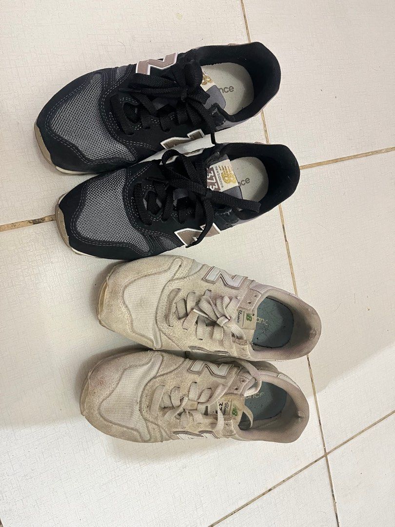 New Balance 373 Bundle of 2 (Category: Sneakers) located in Pasig City. Submitted by meimeix (Listing ID 1365772526, Image 1). Description: Size EU 37.5 3k for 2 Black one good as new Cream one needs deep and suede cleaning.