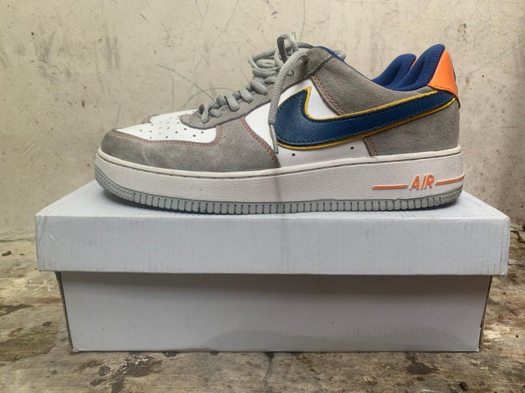 Nike air force 07 low white cool grey navy blue orange, Fesyen