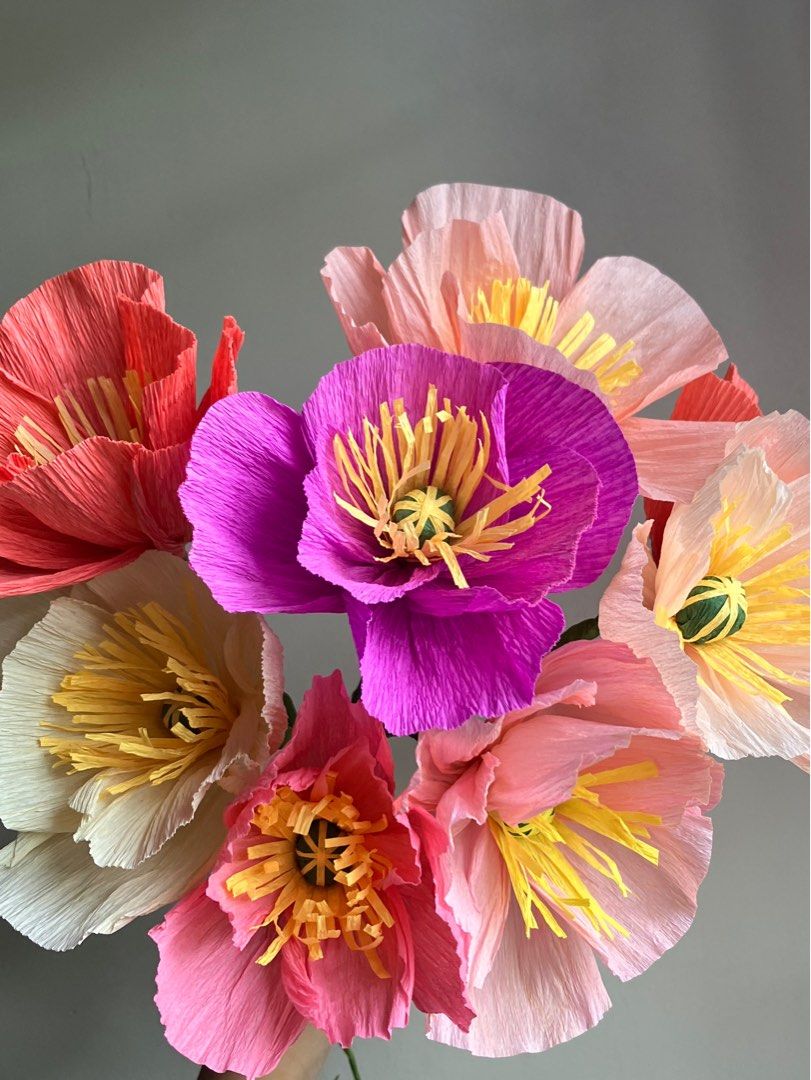 Paper poppies • Handmade flowers (Category: Flowers & Bouquets) located in Nasugbu. Submitted by nicolesellsthings (Listing ID 1365806510, Image 3). Description: Php 100 per stem Php 280 for 3 pieces Made-to-order realistic crepe paper poppy flowers for display, props, and gifts. Perfect for Valentines, Mothers Day, graduation, anniversary, birthday gift, etc. Handmade with high quality Italian crepe paper. Can customize colors, size, and arrange