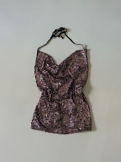 Sequin halter backless top