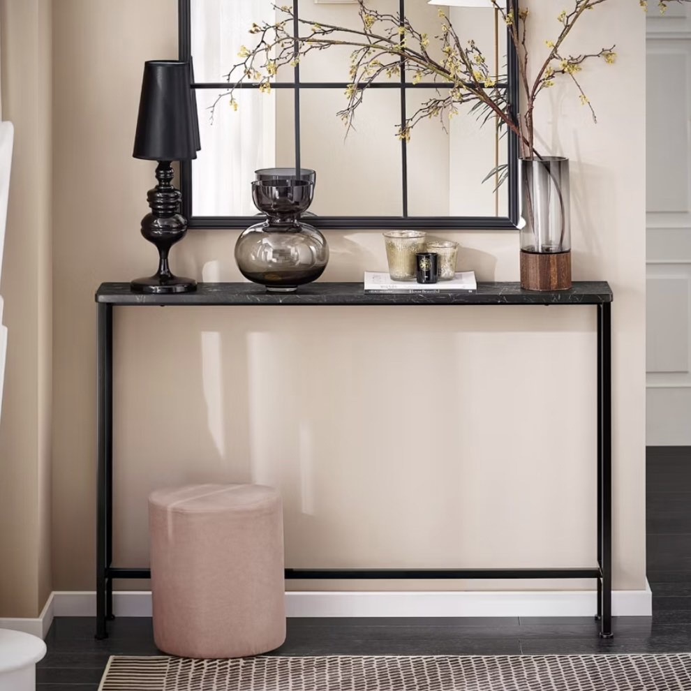 Slim Marble Pattern Console Table | Long Entryway Table | Narrow Sofa ...