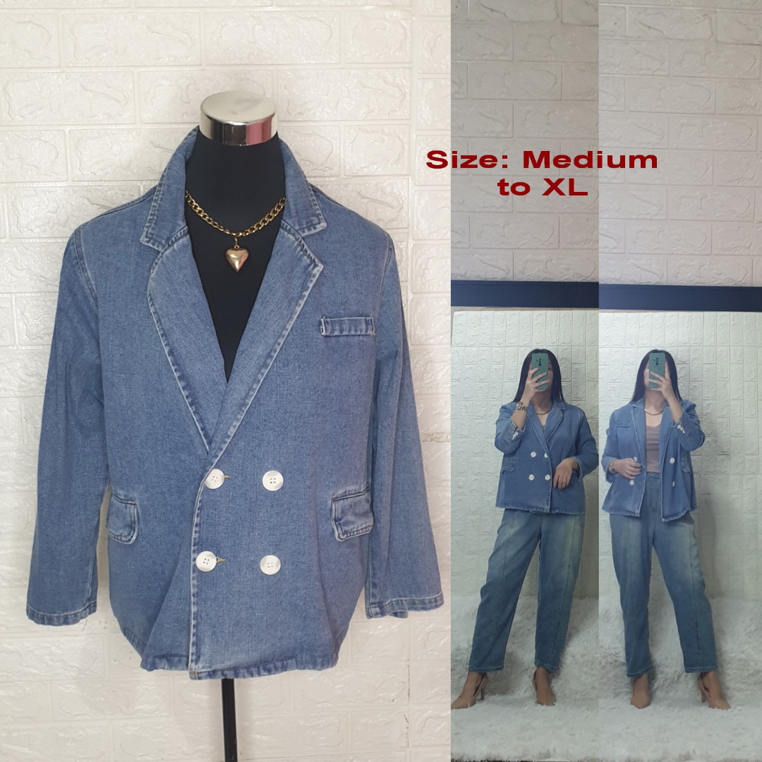 Soft Denim Double Breasted Denim Jacket, Women's Fashion, Coats ...