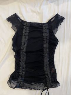 vintage black ruched mesh top