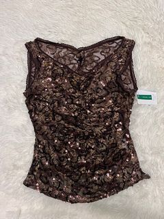 Y2k Vintage Summer Ibiza Brown Lace Sequins Beaded Mesh Top | coquette mori kei y2k vintage grunge rare dainty sawako shoujo cottagecore fairycore