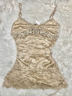 Y2K Vintage Ibiza Gold Silk Beaded Lace Sequins Top | coquette mori kei y2k vintage grunge rare dainty sawako shoujo cottagecore fairycore