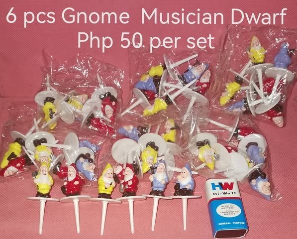6 pcs Gnome Musician Cake Topper (Category: Bakeware) located in Los Banos. Submitted by princessbotique (Listing ID 1365987029, Image 2). Description: 6 pcs Gnome Musician Cake Topper only Php 50 per set Stock available Brand new Sealed plastic Fix and Firm No LP pls Pickup/Lalamove/Meetup From Los Banos Laguna Meet-ups per arrangement MOP GCash Pm if interested.