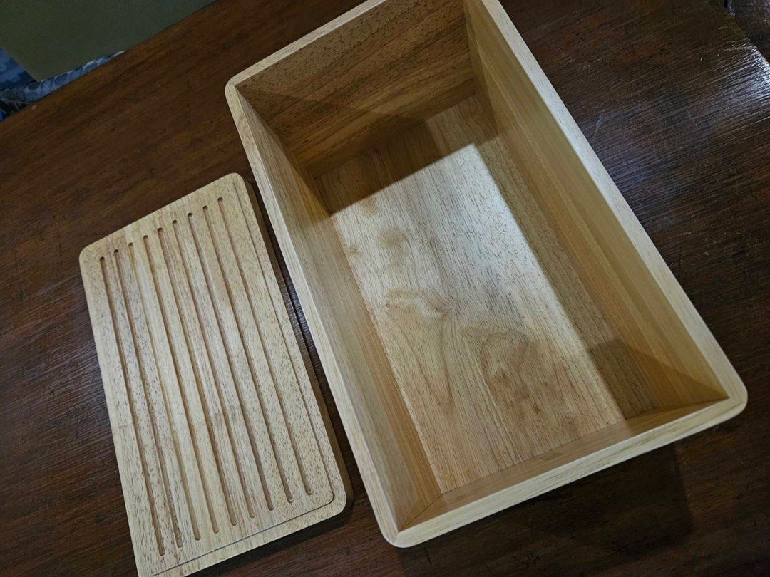 Crate & Barrel wooden bread box with lid/bread board (Category: Storage Boxes & Baskets) located in Quezon City. Submitted by indy37 (Listing ID 1365959886, Image 3). Description: Size: 36cm x 20cm × 16cm .