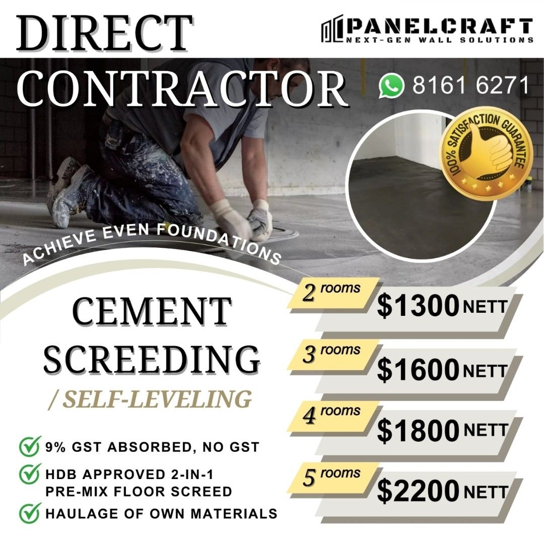 Direct Contractor Cement Screeding & Self Levelling HDB BTO Cements Floor Vinyl Screed leveling Vinyl Floors Contractors Cementing Screed Resale62863076568579110