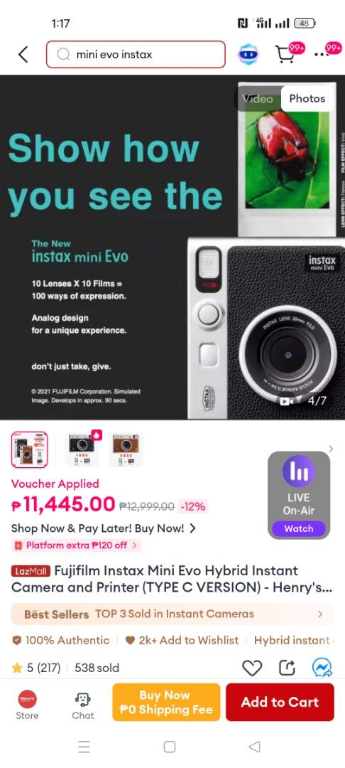 Fujifilm Instax mini evo hybrid instant camera and printer (Category: Cameras) located in Manila. Submitted by ramonrobin.cruz (Listing ID 1365872382, Image 2). Description: Fujifilm Instax mini evo hybrid instant camera and printer brand New sealed in box #luvearth.