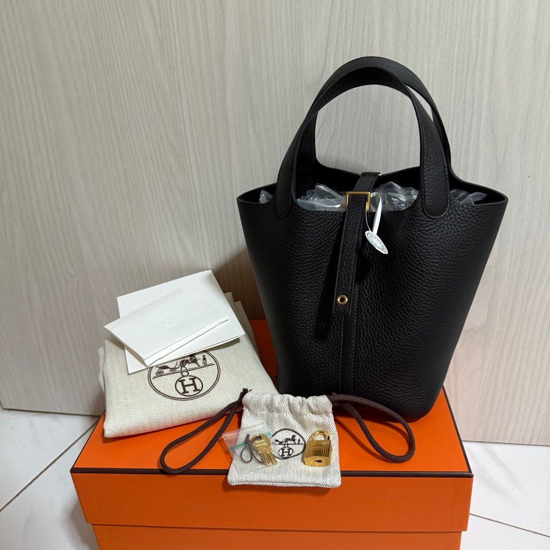 Hermes Picotin Lock 18 bag Black GHW (Category: Bags & Wallets) located in Singapore. Submitted by championyeo (Listing ID 1365974957, Image 1). Description: Brand new on hand. 2025 Apr Receipt, stamp K Hermes Picotin 18 GHW Trades only for Rolex date just fluted green 31/36 - topup from me - Leather tie closure with lock Made in France Metallic finish: Yellow gold plated Dimensions: L 18 x H 19 x D 13 cm Bag in taurillon Clemence leather Named i