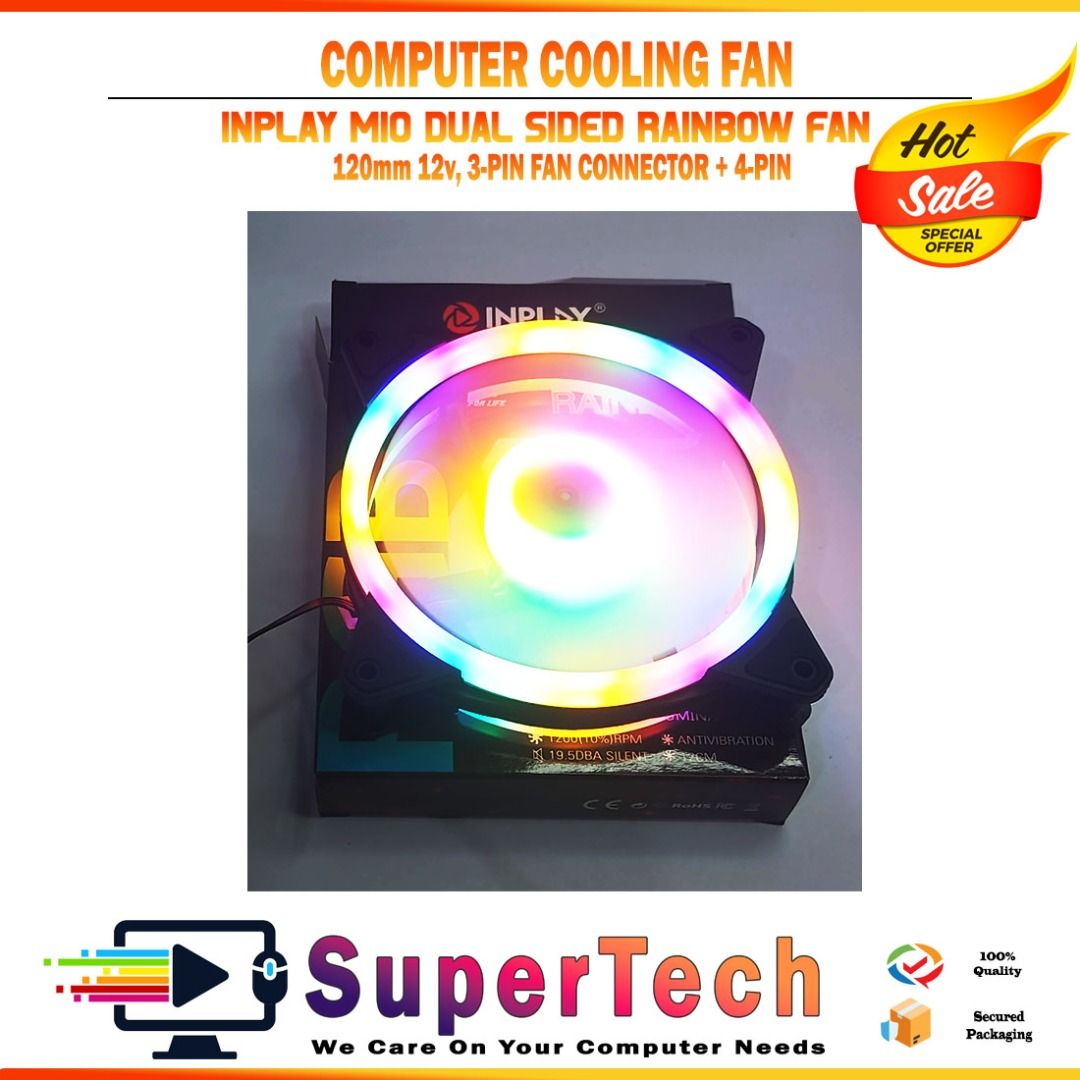 INPLAY FAN M10 rainbow RGB 120mm 12v, 4-pin MOLEX Connector combo ...
