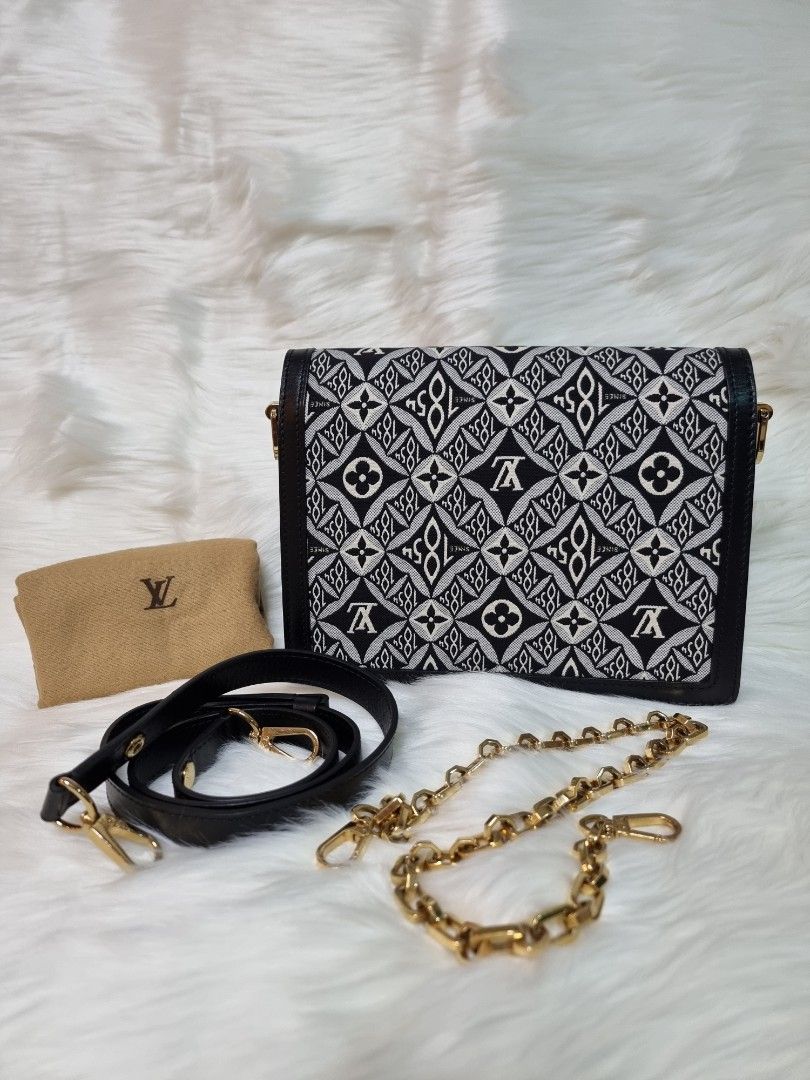 Jacquard Since 1854 Dauphine MM (Category: Luxury Bags & Wallets) located in Manila. Submitted by facet.ornament (Listing ID 1365976732, Image 2). Description: Louis Vuitton Jacquard Since 1854 Dauphine MM Authentic 💯 Japan bought 🇯🇵 Rank A Base length: 9.75 in x Height: 7.00 in x Width: 4.00 in Drop (Metal strap): 11.50 in Drop (Leather strap) : 20.00 in Inclusion: Original dustbag, box, and entrupy Louis Vuitton Jacquard Since 1854 Dauphine 