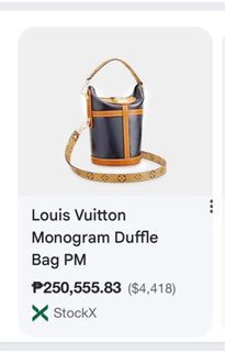 Louis Vuitton Lv Duffle Handbag in Navy Blue Calfskin Leather with Brown Monogram Reverse Shoulder Strap