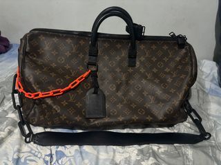 Louis Vuitton x Virgil Abloh Monogram Keepall Bandouliere 50 (with Orange and Black Chain details)