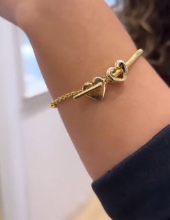 PANDORA HEART T BAR CLASP BRACELET with FLOATING HEART CHARM SET
