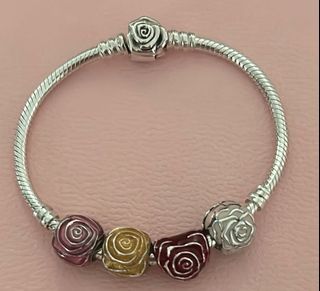PANDORA ROSE BLOOM SNAKECHAIN BRACELET with CHARMS SET