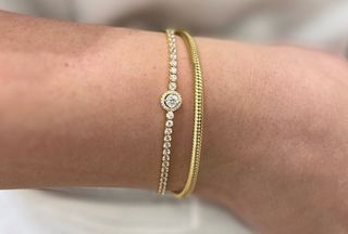 PANDORA ROUD GOLDSHINE SPARKLING TENNIS BRACELET -2000/ SMOOTH BRACELET -2400