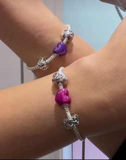 PANDORA STUDDED HEART BRACELET with METALLIC HEART & KNOTTED HEART CLIP CHARM SET - 6200 EACH