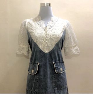 Preloved Elegant Lace White Puff Combi Dress