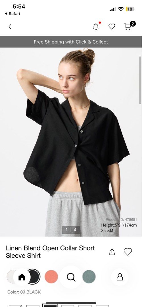 uniqlo open collar linen blend top (Category: Blouses) located in Pasig City. Submitted by karughstuff (Listing ID 1365927214, Image 1). Description: P600 - black, no issues - size small (fit is quite oversize, can fit up to semi large) - rfs: decluttering 🛍️🛍️ discount if you’re buying more than 1 item payment: gcash, bpi, bdo shipping: ggx, grab, lalamove meetup: bgc (fort strip/oneboni area) .