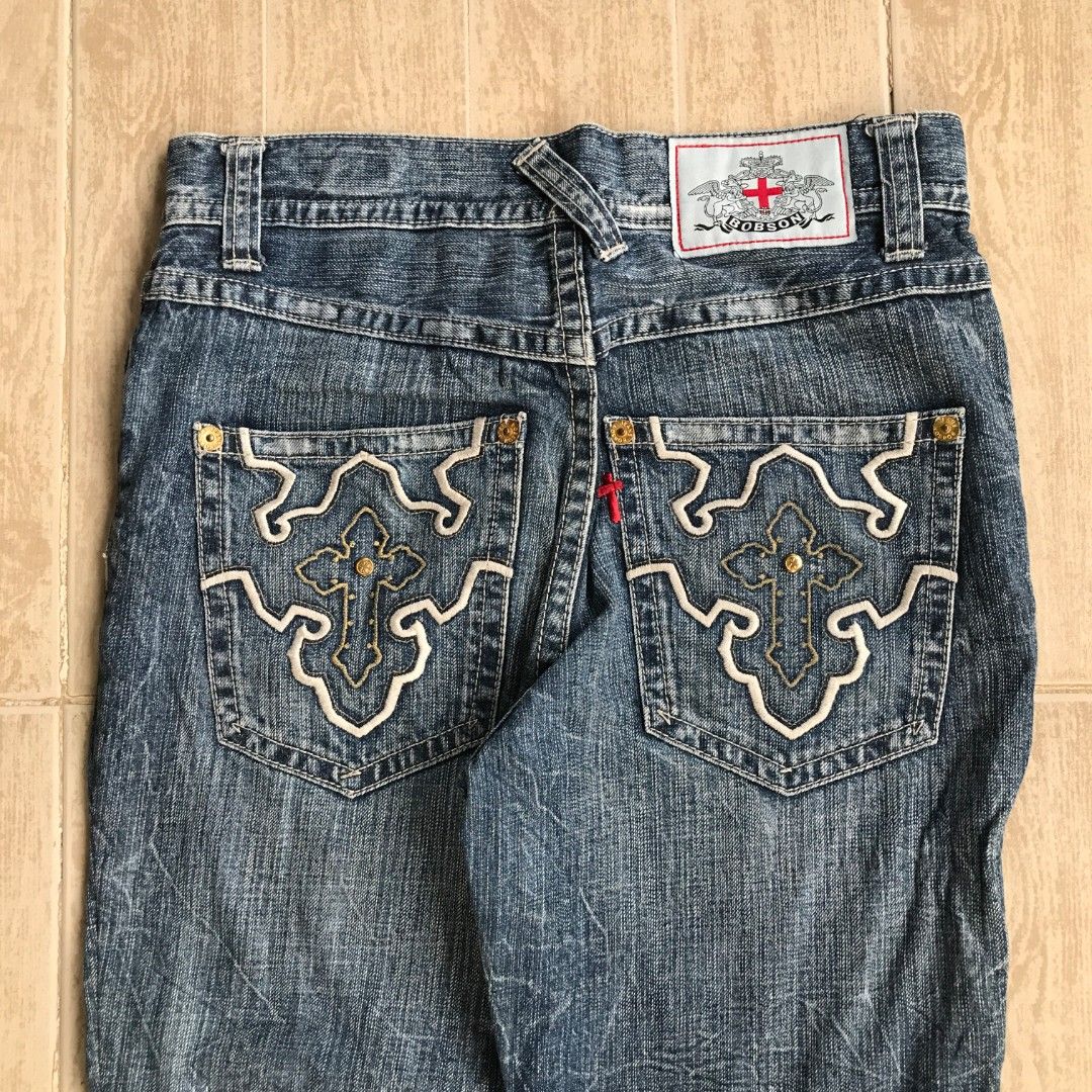 Y2K Bobson pants with Embroidered cross (Category: Jeans) located in Tagum. Submitted by _mr.thrifter (Listing ID 1365927055, Image 3). Description: Y2K Bobson embroidered pants dimes w30 L39 thigh 10.5 hem 7 Good as new.