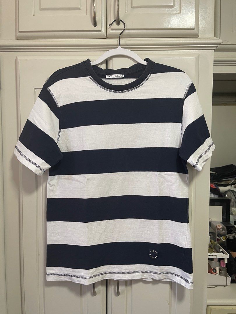 Zara Striped Tshirt (navy blue and white) (Category: Tshirts & Polo Shirts ) located in Cabanatuan. Submitted by jrawrrr (Listing ID 1365913057, Image 1). Description: Zara Striped Tshirt (navy blue and white) W19 L27 Like new. No issues Rfs: too small for me.