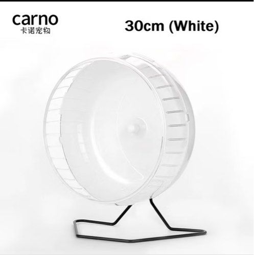 30cm white carno hamster wheel with stand (Category: Homes & Other Pet Accessories) located in Singapore. Submitted by hahasofunnysia (Listing ID 1366052306, Image 1). Description: 30cm white carno hamster wheel with stand used once do note that due to long storage in cardboard box there is a stain on the wheel but does not affect usage only self collect .