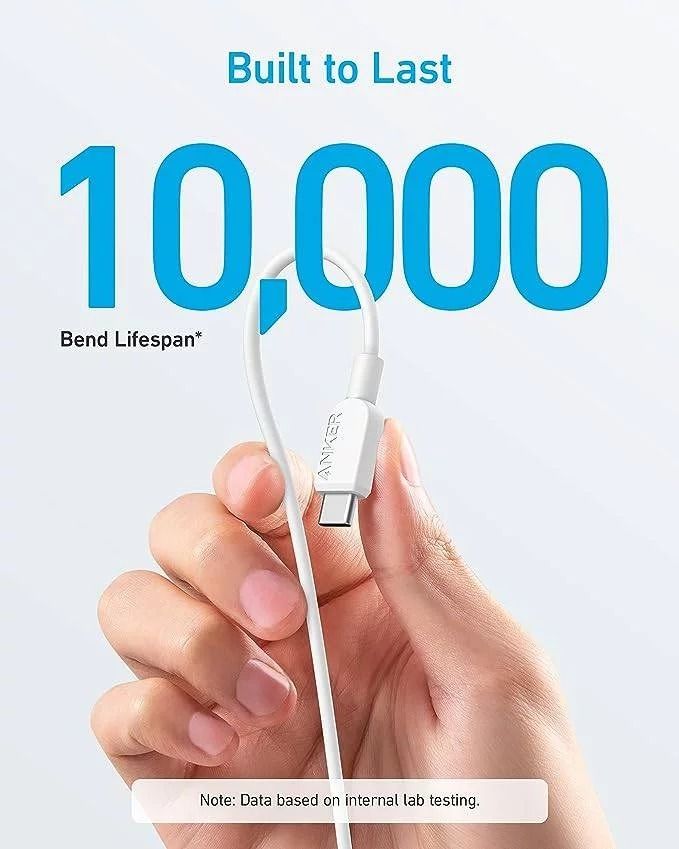 Anker 310 60W Type C-C Cable (Category: Chargers & Cables) located in Manila. Submitted by chjiu (Listing ID 1366081916, Image 2). Description: Available in 3ft(0.9m) & 6ft(1.8m) in Black, White, Purple 3ft: P200 6ft: P300 High-Speed Compatible: Charge a Samsung S23 to 55% in just 30 minutes when paired up with a compatible Power Delivery charger (charger not included). Built to Last: Proven in strict laboratory tests to withstand up to 10,000 be