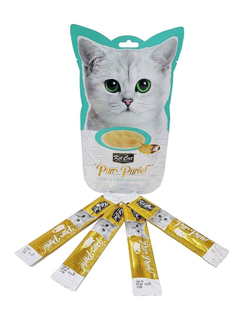 BNIB Kit Cat Purr Puree Tuna & Fiber (Hairball) 60g (4 x 15g) Treats For Cats Kittens Kitcat (Category: Pet Food) located in Singapore. Submitted by asinaav (Listing ID 1366149905, Image 2). Description: Brand New in Bag Kit Cat Purr Puree Tuna & Fiber (Hairball) Net Weight: 60g (4 x 15g) About Product: - Omega 3 & 6 - Taurine Added - Prebiotic Vitamin E - No Pork No Lard - Grain Free Expiry Date: 26 Aug 2026 Selling / Retail Price: $4.50 (60g) S
