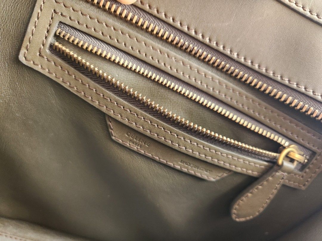 Celine Micro Luggage (Category: Bags & Wallets) located in Singapore. Submitted by st3fz019 (Listing ID 1366090840, Image 3). Description: - Olive green colour - Minor scratches of skin near bottom - see pictures - Slight discolouring in the inner bottom - Otherwise it is still a very sturdy bag.
