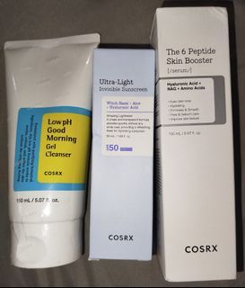 Cosrx Bundle ( Lowph Gel Cleanser, The 6 Peptide Skin Booster, Ultra-Light Invisible Sunscreen)