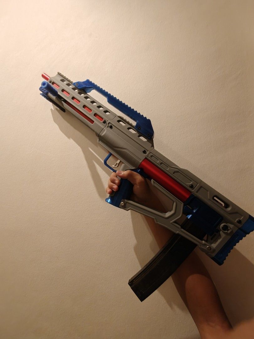 Custom Lynx Nerf Toy Dart Blaster (Category: Toys & Games) located in Singapore. Submitted by blubblu3037 (Listing ID 1347629110, Image 2). Description: Pre-order custom remixed 3DP Lynx Blaster What's the difference between this lynx and the 2.1? - mgn9c so priming at 240 fps is butter smooth - magnets to hold the bolt close instead of ball detents - threaded rod instead of flat bar to seal turn around - single piece trigger and sear with ball b