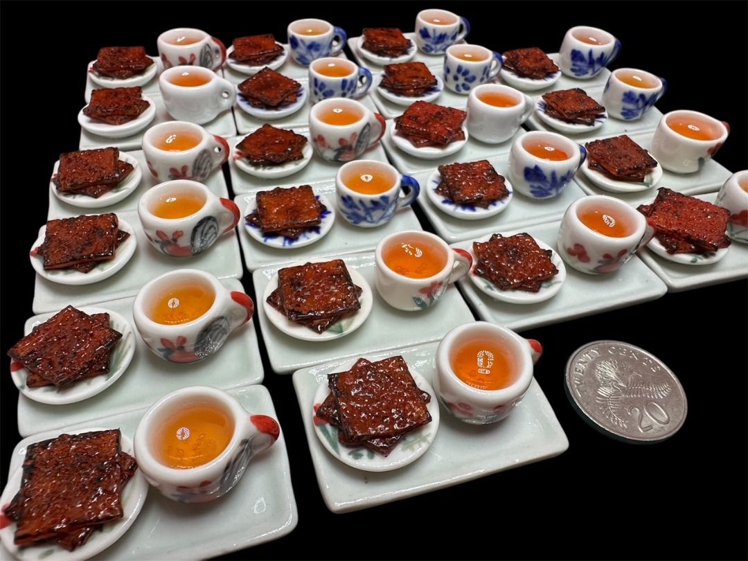 Handmade Miniature Rougan, bakkwa, salty-sweet dried meat, meat jerky with Chinese Tea, Clay, Resin, 1 plate set (Category: Handmade Craft) located in Singapore. Submitted by mini.collectibles.1 (Listing ID 1366101960, Image 3). Description: Handmade Miniature Rougan, bakkwa, salty-sweet dried meat, meat jerky with Chinese Tea, Clay, Resin, 1 plate set Made from clay / resin There may have bubble on the Chinese tea and some finger pressing stains