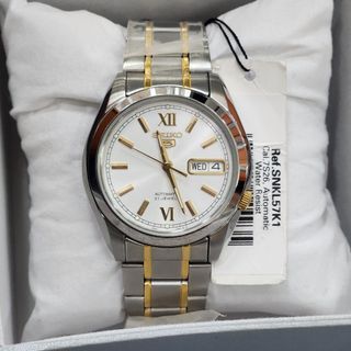 Seiko 5 Two Tone Roman Numerals Gold Silver Dial SNKL57 SNKL57K1 Mens Automatic Watch 37mm 30m