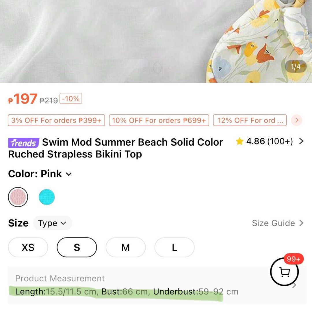 Swim Mod Summer Beach Solid Color Ruched Strapless Bikini Pink Top (Category: Bikinis & Swimsuits) located in Cainta. Submitted by rowsiee (Listing ID 1366141866, Image 2). Description: Size: Small ( Length:15.5/11.5 cm, Bust:66 cm, Underbust:59-92 cm ) Color: Pink Never use I ordered wrong size.
