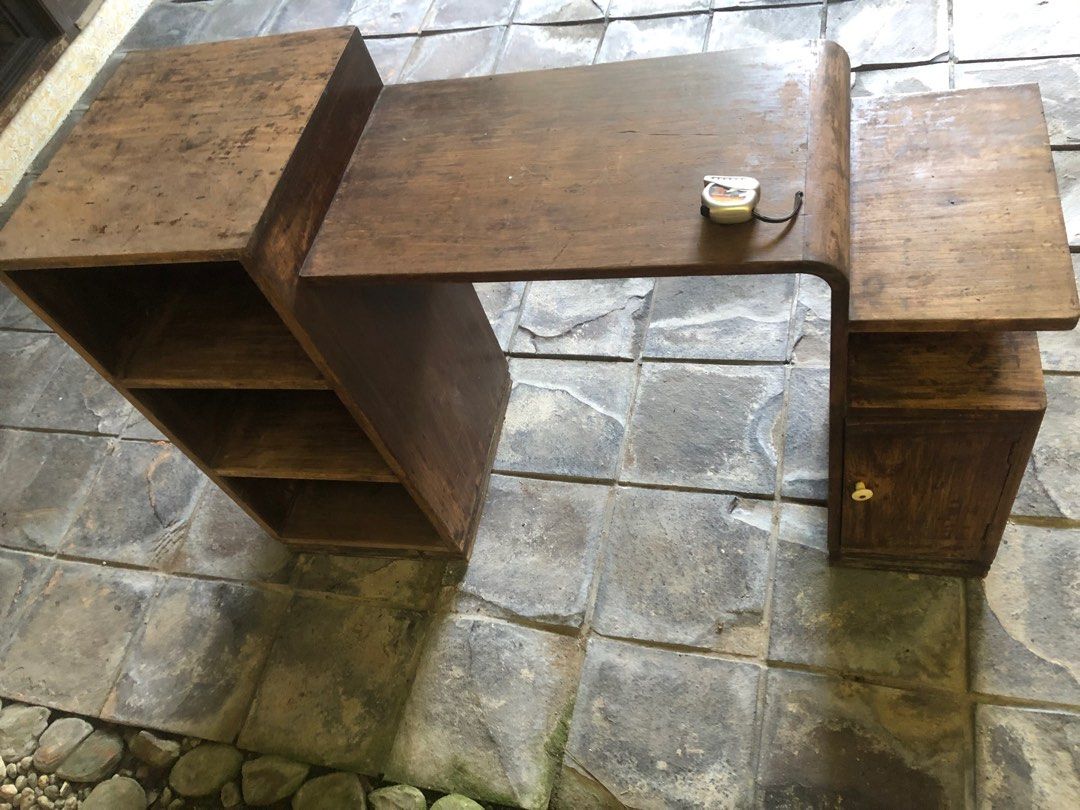 Vanity table. Solid wooden table. Wood desk. (Category: Tables & Sets) located in Manila. Submitted by cchhhhhhhjkdjdjfk (Listing ID 1366014315, Image 2). Description: Length: 52in Depth: 18in Height: 35in Real solid wooden table, desk, dressing room table. Very heavy and durable. Needs fresh paint. No issues. RFS downsizing house. Item at Alabang Can book lalamove .