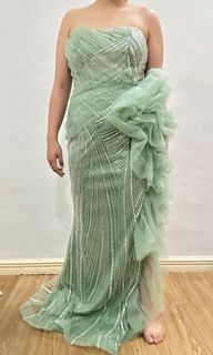 (1,500) Gown Rental Dress Rent Green Sage Beaded Mermaid Prom Dress Gown Wedding Guest