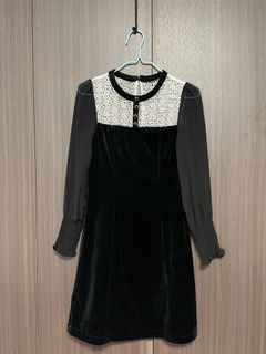 黑色絨面A line連身裙64243747435010110