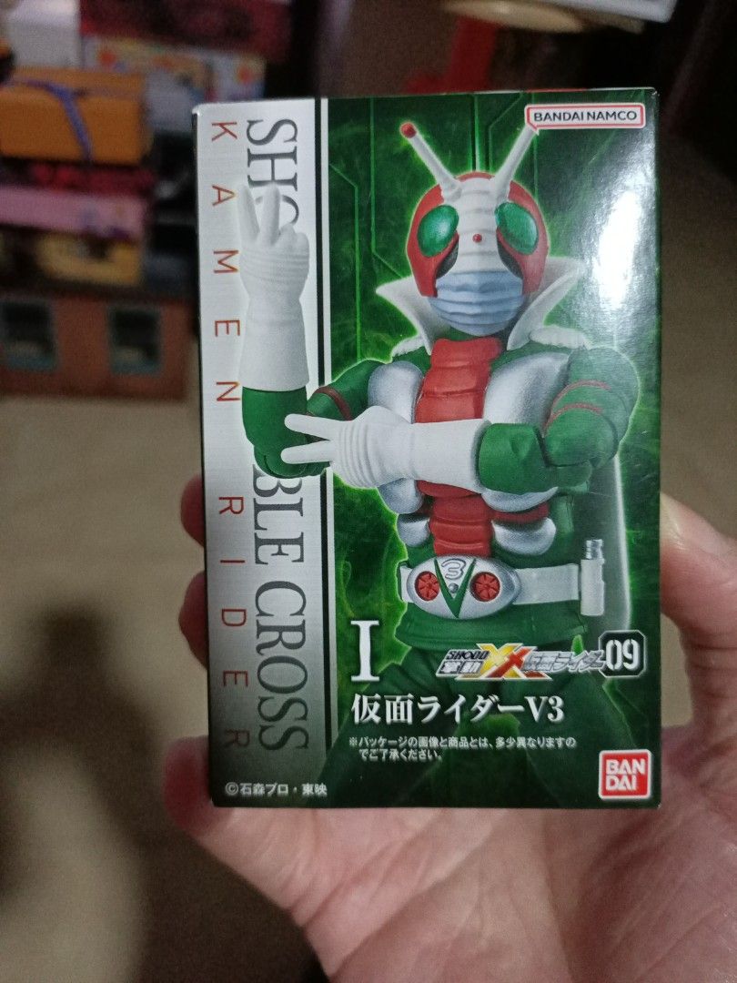 Bandai Mask Kamen Rider V3 (Category: Toy Figures) located in Singapore. Submitted by voo81 (Listing ID 1366345676, Image 1). Description: Figure is still left intact inside the original box, made by Bandai. Price fixed at SGD 18. I will trade if you have rider 1 or 2 of another series. Standing at about 4 inches tall. See last pic of Ultraman as sample. Add SGD 4 if you prefer to be posted to local address to Singapore, which includes a tracking