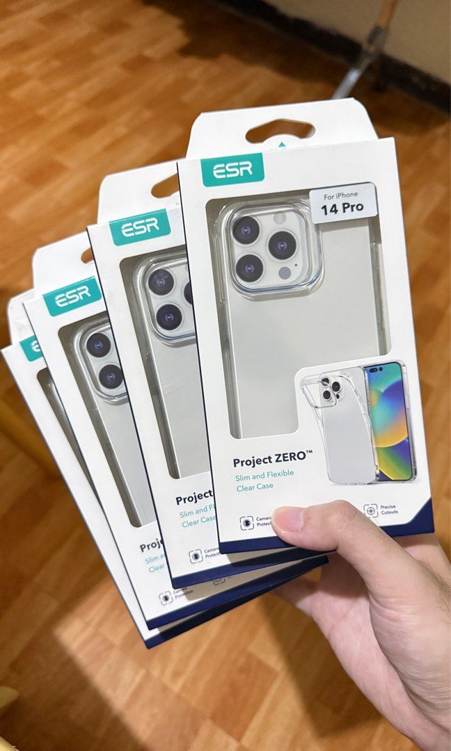 ESR Clear Case for iPhone 14 Pro (Category: Cases & Sleeves) located in Bacoor. Submitted by patrickluwis (Listing ID 1366294989, Image 1). Description: Selling these ESR clear jelly case. I have 4 pcs all for iPhone 14 pro. These are freebies from ESR when I ordered a keyboard from their store in laz. Take all 4 for only P250 + sf. PM me for more info RFS: Not a 14 pro user..
