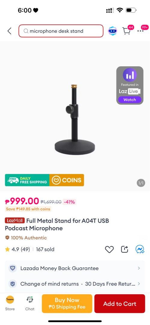 Full Metal Stand for A04T USB Podcast Microphone (Category: Other Audio Equipment) located in Paranaque City. Submitted by kohanekuroboshi (Listing ID 1366285801, Image 2). Description: Brand new, Bought wrong item.