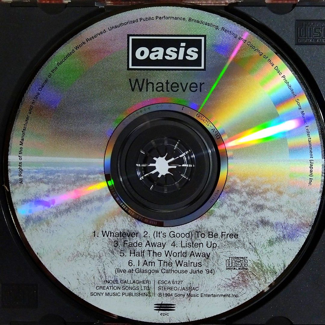 Oasis - Whatever EP CD (Category: CDs & DVDs) located in Taguig. Submitted by znarfscriber (Listing ID 1366336255, Image 3). Description: Oasis Whatever EP CD Made In Japan Sony Music Entertainment 1994 Includes OBI and lyric sheet insert. Cover: EX Media: NM RFS: Decluttering / Need Funds.