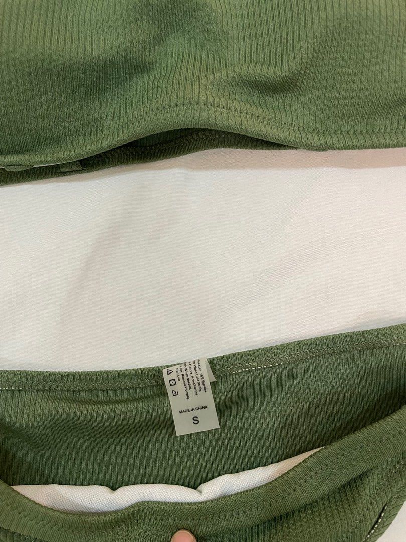 Olive green two-piece swimsuit (Category: Bikinis & Swimsuits) located in Bacolod City. Submitted by declutter___byB (Listing ID 1366269063, Image 2). Description: Fits Small Rfs too many kinis.
