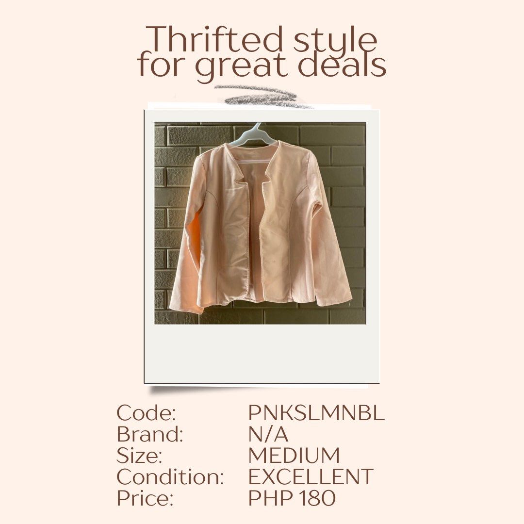 Pink Salmon Blazer (Category: Coats, Jackets and Outerwear) located in Las Pinas. Submitted by DailyssentialsbyD (Listing ID 1366205668, Image 1). Description: Na-stuck lang to sa cabinet, never worn..