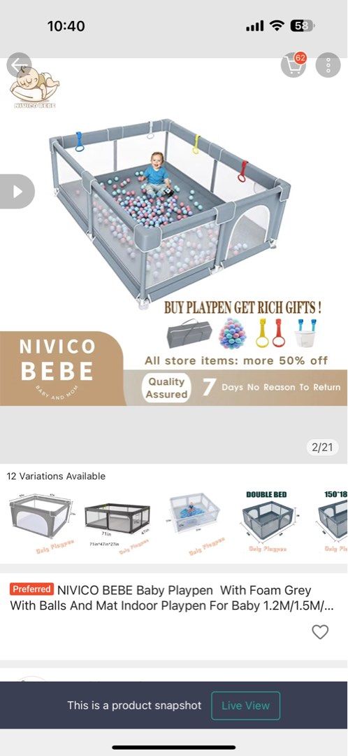 PLAY PEN SIZE 130x130 (Category: Other Kids Furniture) located in Quezon City. Submitted by jeh2024 (Listing ID 1366210311, Image 1). Description: January po binili pero nakatambak lang ayaw ng baby ko sa play pen .