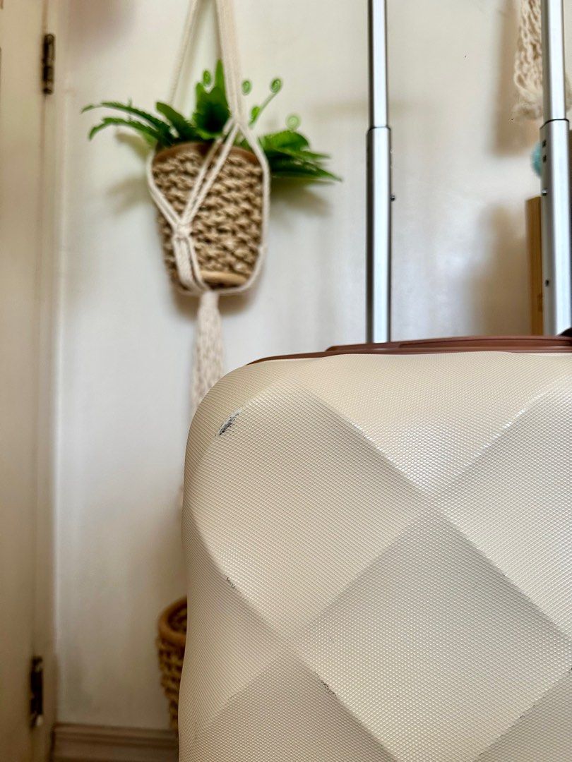 Small cabin sized handcarry luggage white brown (Category: Luggage) located in Quezon City. Submitted by heymdc (Listing ID 1366243872, Image 3). Description: Handcarry/cabin sized lugagge for sale Super nice vintage color: White and brown With TSA lock, double wheels for easier rolling, and internal organization compartments. With free luggage tag. 2.5kg only! Perfect for 7kg limit. PRELOVED. Body is an 8/10 with a few knicks here and there (ple